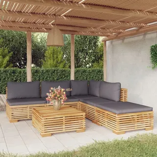 Ankonbej 6-tlg. Garten-Lounge-Set mit Kissen Massivholz Teak
