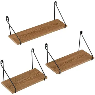 [en.casa] Wandregal Randers 3tlg. verschiedene Größen Hängeregal Wandboard Schweberegal Rahmen aus Eisen max. 10 kg Dunkler Holzton