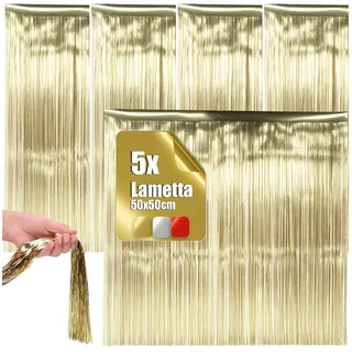 com-four® 5X Lametta, Goldfarbene Lametta Girlande für Weihnachten | Christbaumschmuck für den Tannenbaum - Lametta-Vorhang mit glatten Fäden