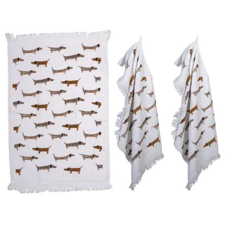 Clayre & Eef Gästehandtuch 40x66 cm Weiß Braun Baumwolle Hunde Toiletten Handtuch