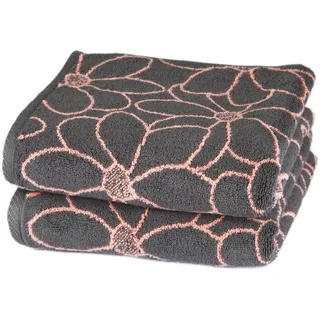 Handtuch ROSS "Blütenfond" Handtücher (Packung) Gr. B/L: 50 cm x 100 cm (2 St.), bunt (anthrazit, peach pink) Handtücher aus feinster Mako-Baumwolle