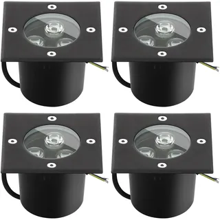 Goodia Bodeneinbaustrahler Aussen 3W LED IP67 Rund Schwarz 230V 4 Stück | Bodenstrahler Außen Wasserdicht für Wege, Bäume, Terrasse -Bodenleuchten Außen Einbaustrahler Außen, Bis zu 1000 kg Belastbar