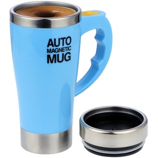 Selbstrührender Kaffeebecher aus Edelstahl, Automatische Magnetische Tasse, Lebensmittelqualität,Selbstmischende Tasse Kaffeetasse (450ml, Blau)