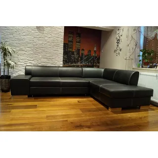 Rindsleder Ecksofa 100% Echt Leder + Kontrastnähten  Sofa Couch mit Bettfunktion