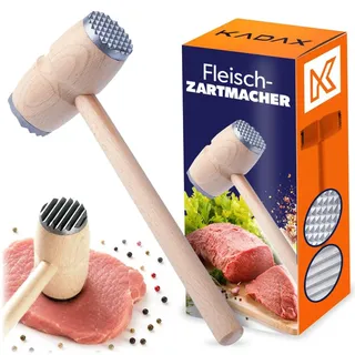 KADAX Fleischhammer, Schnitzelklopfer aus Holz, doppelseitiger Fleischklopfer, Schnitzelhammer mit Metallende, runder Klopfhammer für Schnitzel und Rindfleisch
