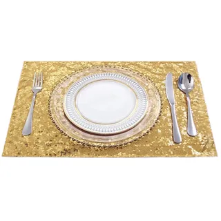Anevous 6er Set Pailletten Platzsets,30 x 45cm Rechteckige Abwaschbar Tischsets,Abwischbar Platzset,Hitzebeständig Platzdeckchen,Tischuntersetze für Küche,drinnen und draußen,Gold