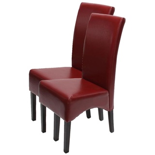 2er-Set Esszimmerstuhl Küchenstuhl Stuhl Crotone, LEDER ~ rot, dunkle Beine