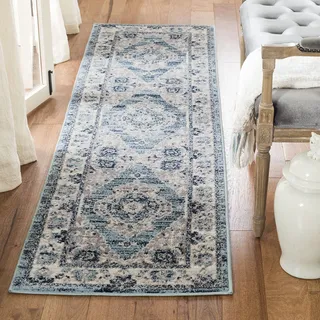 SAFAVIEH Traditionell Teppich für Wohnzimmer, Esszimmer, Schlafzimmer - Madison Collection, Kurzer Flor, Türkis und Grau, 61 X 244 cm