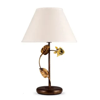 Helios Leuchten LED Tischleuchte Florentiner Tischlampe im Landhausstil Stoffschirm Leinen, für Schreibtisch Nachttisch Sideboard, LED wechselbar, handgefertigter Artikel braun
