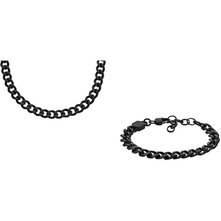Fossil Herren-Halskette und -Armband Schmuck, schwarzer Edelstahl, Set
