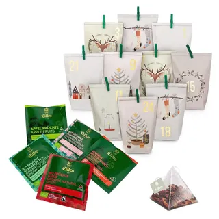 EILLES TEE Adventskalender mit feinsten Tea Diamonds zum Selberbasteln | 24 Tea Diamonds mit passenden Papiertüten und Holzklammern