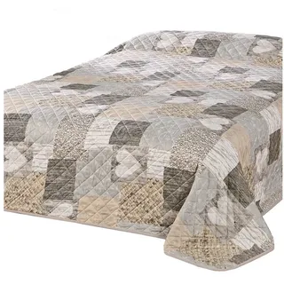 Delindo Lifestyle Tagesdecke Herzen, Patchwork Bettüberwurf, weich wattiert und aufwändig gesteppt braun 240 cm x 260 cm