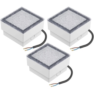 ledscom.de 3 Stück LED Pflasterstein Bodeneinbauleuchte CUS für außen, IP67, eckig, 10 x 10cm, warmweiß