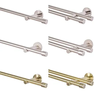 MDEKOR Gardinenstange 2 läufig gold 140 cm lang Gardinenstangenset aus Metall Vorhangstange doppelläufig Gardinenstangen Wandbefestigung