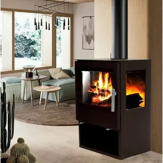 Panorama Kaminofen 9.8kW Holzofen 3 Scheiben 3 seitig Heizofen Ofen Kamin 56315 - Schwarz