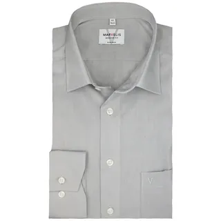 MARVELIS Businesshemd Grau, Modern Fit, Bügelfrei, Langarm, Baumwolle, Kentkragen Regular Langarm 42