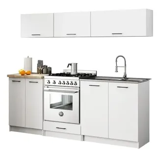 BDW - Küchenzeile ohne Elektrogeräte - Miniküche 200 cm breit - Küche Komplett: Küchenunterschränke & Küchenhängeschränke - 200x74x46 cm - Küchenschränke Weiß