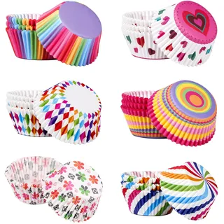 JurciCat 600 Stück Muffinförmchen Papier Cupcake Formen 6 Arten von Mustern Kombiniert Muffinform Papier Muffins Papierförmchen Mini Backförmchen für Geburtstag Party Hochzeit Backen Dessert