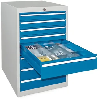 PAVOY Schubladenschrank, Höhe 1.000 mm, Schubladen 4x75 + 2x125 + 2x175 mm, Breite 500 mm, lichtgrau, himmelblau