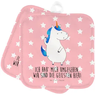 Mr. & Mrs. Panda Topflappen Einhorn Mann - Geschenk, Topfhandschuh, Topflappenset, Topflappen mit Spruch, Topflappen lustig, Einhörner, BFF, Unicorn,