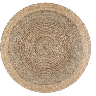 Ripaz Vogue Juteteppich, wendbar, handgewebt, Grau + Beige, runder Teppich, Bauernhaus-Teppich, Outdoor-Teppich, Wohnzimmerteppich (120 x 120 cm rund), GJ535-R