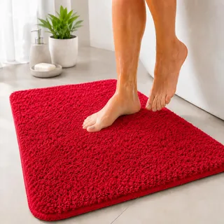 Floordirekt Badematte Sky - Badezimmerteppich - Weicher, dichter Hochflor - Rutschhemmend & Schnell trocknend - Geeignet für Fußbodenheizung - Eckig & Rund (60 x 100 cm, Beerenrot)