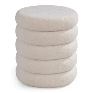 Home4You Hocker Teddystoff Ø 40 x 46 cm Wollweiß