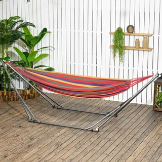 Outsunny Hängemattengestell für Hängematte, Faltbarer 2-in-1 Hängemattenständer, Kleiderständer für Terrasse, Garten, Hof, bis 120 kg Belastbar, Stahl, 290 x 92 x 88cm