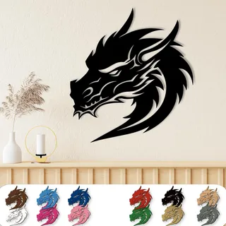 XXL Drachenkopf Drache Wandtattoo aus Holz – Wanddeko für Wohnzimmer & Schlafzimmer, Geschenk für Drachenliebhaber zum Geburtstag