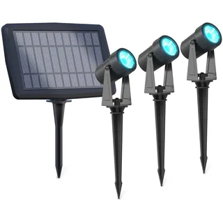 CALEX LED Solar Gartenspot Aosta, mit Erdspieß, Farb- & Weißlicht, Wasserdicht, Wiederaufladbar über Solarenergie & USB‐C, Schwarz, 3‐Pack