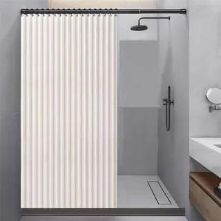 Momooda Faltbarer Duschvorhang Gewicht Anti Schimmel Wasserdichter aus Leinen mit Haken, Duschvorhang Magnet Spritzwassergeschützt, Beige, 100x200cm