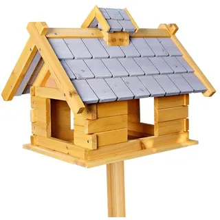 Melko Vogelhaus Vogelhaus Vogelfutterhaus Vogelvilla aus Holz Vogelhäuschen, Dachschindeln und Haus sind lasiert grau