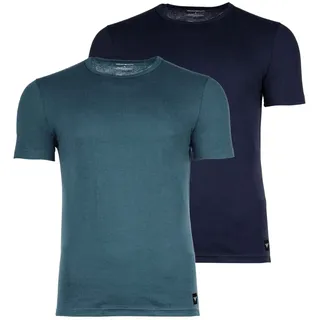 Emporio Armani Herren T-Shirt, 2er Pack - Essential Logolabel Rundhals, Stretch Cotton Dunkelblau/Petrol M