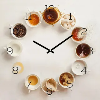 levandeo Wanduhr 30x30cm Alu-Dibond Küchenuhr Kaffee Tassen Alubild Uhr Wanddeko Küche Alu Deko Küchendeko