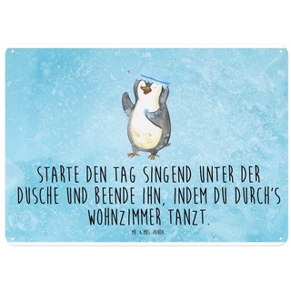 Mr. & Mrs. Panda Metallschild DIN A4 Pinguin Duschen - Eisblau - Geschenk, Schild, Türschild, Deko, (1 St) blau DIN A4