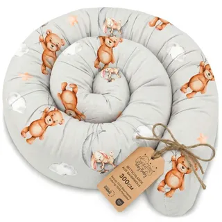 Totsy Baby Seitenschläferkissen Bettschlange Body Pillow 300 cm Baumwolle - Kopfkissen lang Bettrolle Schlafkissen Nackenrolle Kissen Oeko-Tex Teddybären
