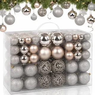 BAKAJI Packung mit 100 Weihnachtskugeln, Durchmesser 3/4/6 cm, Dekoration für Weihnachtsbaum (Champagner)