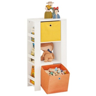 SoBuy Bücherregal KMB48, mit Turm-Design Kinderregal mit 2 Stoffboxen Spielzeugregal weiß