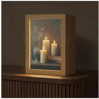 OnlyWow Tischleuchte Lightbox Kerzen - Stilleben - Rustikal - Bücher, Dimmbar, Farbwechsel, LED, Warmweiß, Kaltweiß, Neutralweiß Einstellbar, Tischlampe, Schreibtischlampe, Desk, Dimmbar, mit Kabel, LED 15 cm x 8 cm x 20 cm