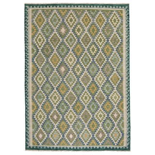 Kelim Teppich Amira 90 x 160 cm Wolle Grün