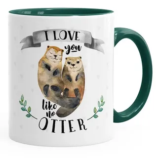 MoonWorks Tasse Kaffee-Tasse Otter Pärchen I love you like no otter Geschenk Liebe, Keramik grau|grün