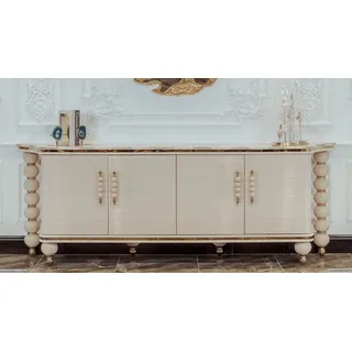Casa Padrino Luxus Art Deco Sideboard Grau / Weiß / Gold 250 x 55,5 x H. 89 cm - Edler Massivholz Schrank mit 4 Türen und Kunstmarmor Platte - Art Deco Möbel - Luxus Qualität