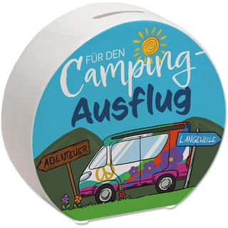 Für den Camping-Ausflug Spardose Dekoration Sparschwein Geschenkidee Flower Power Ferien weggefahren Reisen sparen Camper Wohnwagen Zelt