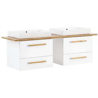 Lomadox Doppelwaschtisch DABO-04, weiß mit Eiche-Landhaus 165,2/61,5/50 cm weiß
