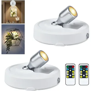 RAHAN Drahtloser LED Strahler, Batteriebetriebene Bilderlichter, Deckenspot Drehbar Licht mit Fernbedienung, Spot Licht für Wandkunst-Anzeige Dartboard Malerei Kunstwerk Akzent Schrank, 2 Stück