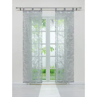 Delien Voile Schiebegardine mit Ausbrenner Ranken Muster Vorhang Flächenvorhänge Transparente Gardine mit Schlaufen Wohnzimmer Fensterschals inkl. Beschwerungsstange (2 Stück, je H/B: 245/57 cm),Grau