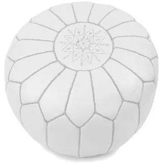 ALMADIH Marokkanischer Echtleder Pouf Leder Sitzkissen weiß - gefüllt geliefert - 100% Handarbeit Sitzsack Ottoman orientalische Sitzpouf Bester Qualität Lederkissen Bodenkissen Fußhocker (Pouf weiß)