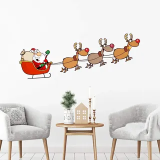 Ambiance Sticker Wandtattoo Weihnachtsmann mit Rentieren, selbstklebend, 30 x 75 cm