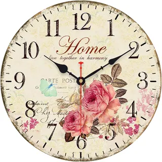 VIKMARI Vintage Wanduhr 34cm Landhausstil - Leise Ohne Ticken, für Küche