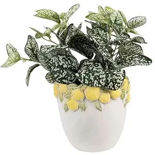 Clayre & Eef Blumentopf Ø 20x19 cm Weiß Gelb Stein Zitronen